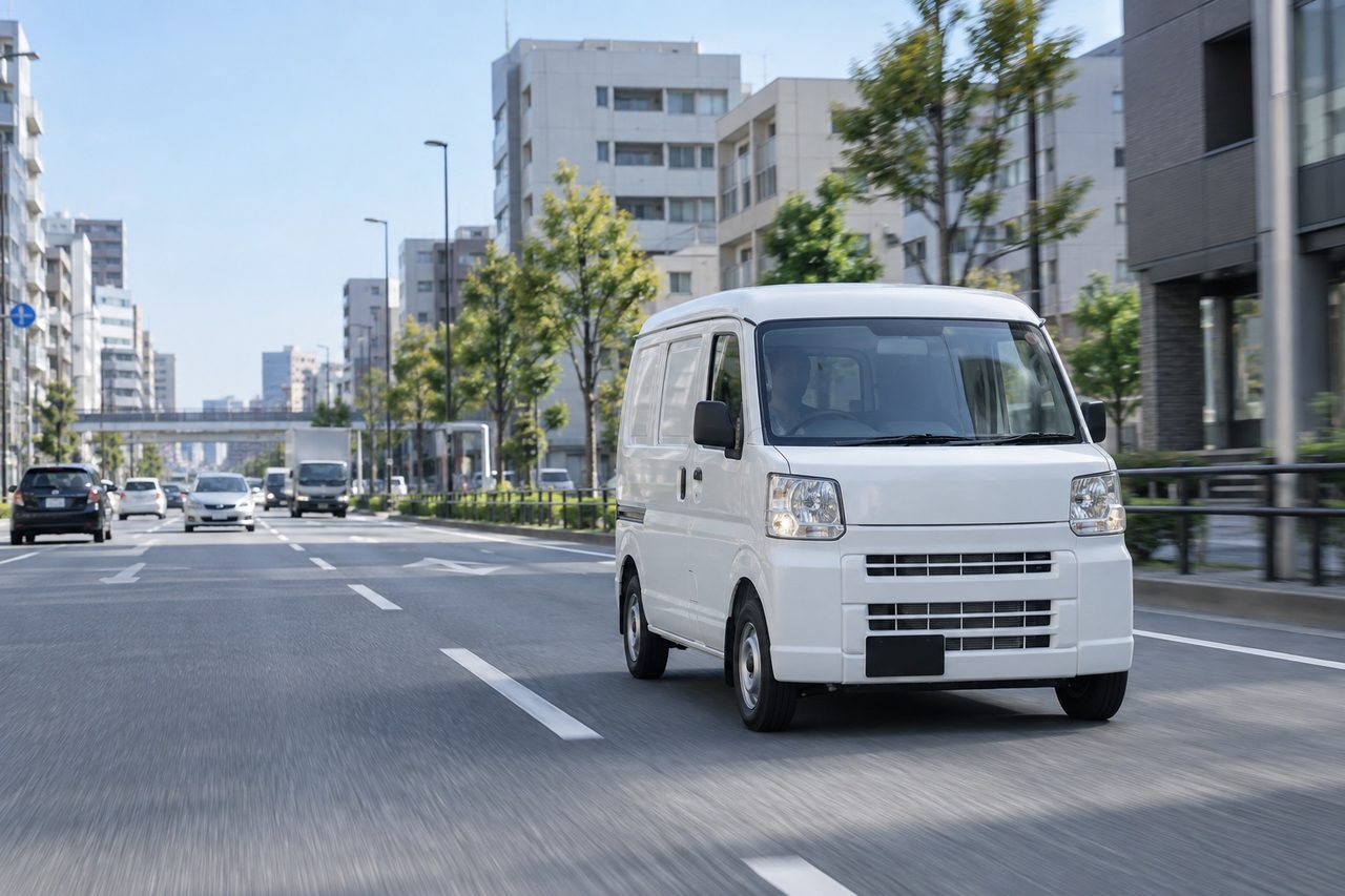 市街地を走行する軽貨物バン